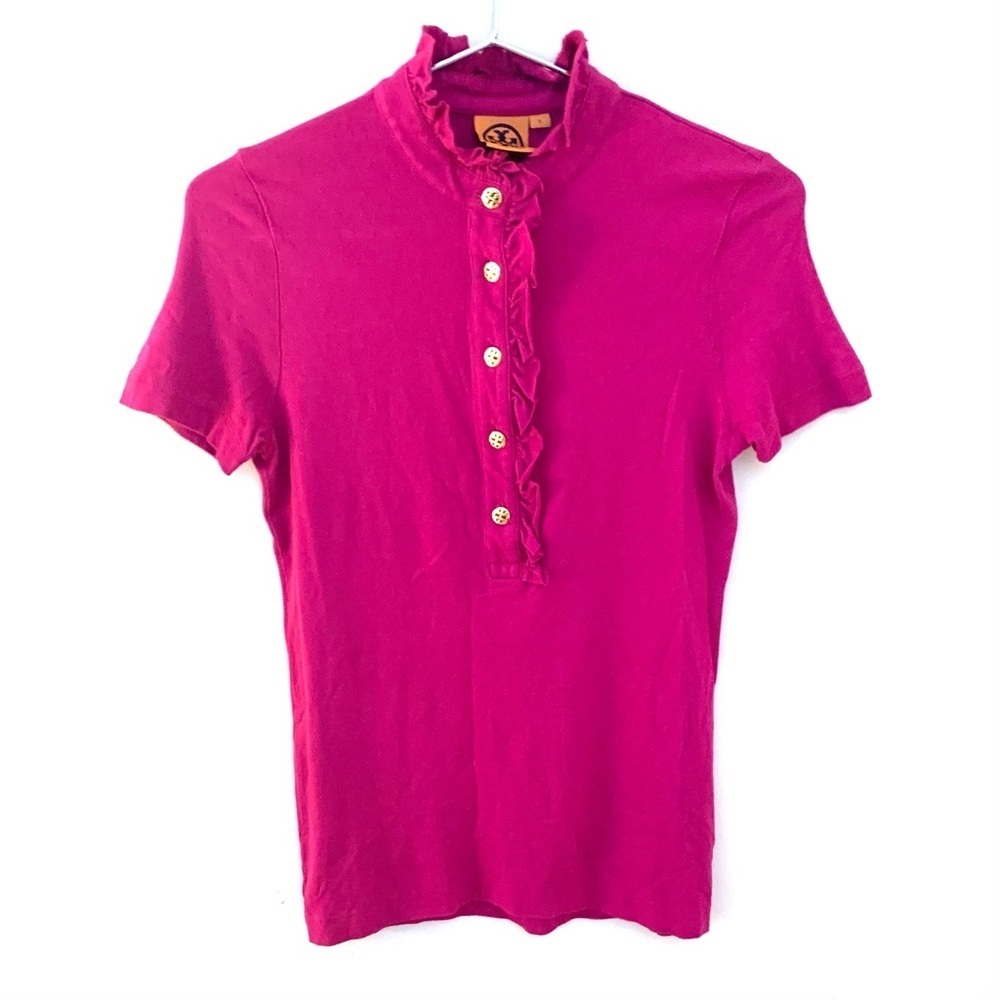 TORY BURSH
'Lidia' Ruffle Polo Shirt, magenta - Picture 3 of 7
